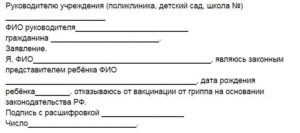 Согласие на вакцинацию от гриппа бланк