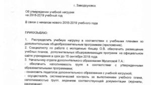 Приказ о распределении учебной нагрузки в связи с дискретным отпуском
