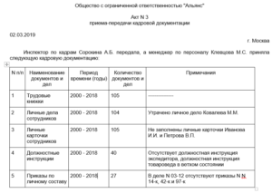 Приказ о составе комиссии при приеме передачи кадровых документов