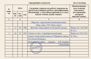 Увольнение в связи с ликвидацией предприятия запись в трудовой книжке