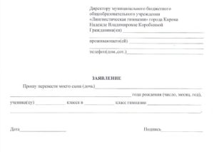 Образец заявление на подготовку к школе